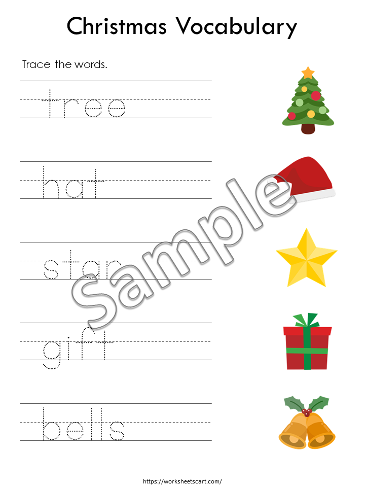 Christmas Activities for Kids, Christmas Worksheets for Toddlers, Christmas Vocabulary, Busy Book Pages Printable, Preschool Binder, WWF388