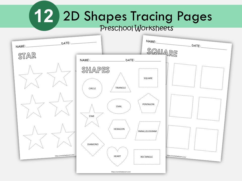 Preschool Shapes Tracing, Basic 2D Shapes, Shape Tracing Worksheets, Learning Shape Printable for Kids, Homeschool Resource, Kindergarten, WWF391