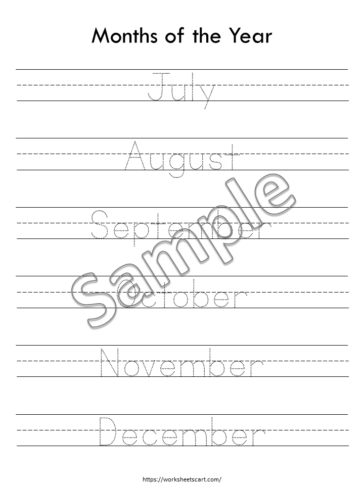 Months of the Year Tracing, Months of the Year Worksheets, Months of the Year Printable, Kindergarten, Montessori, Preschool, Homeschool, WWF394