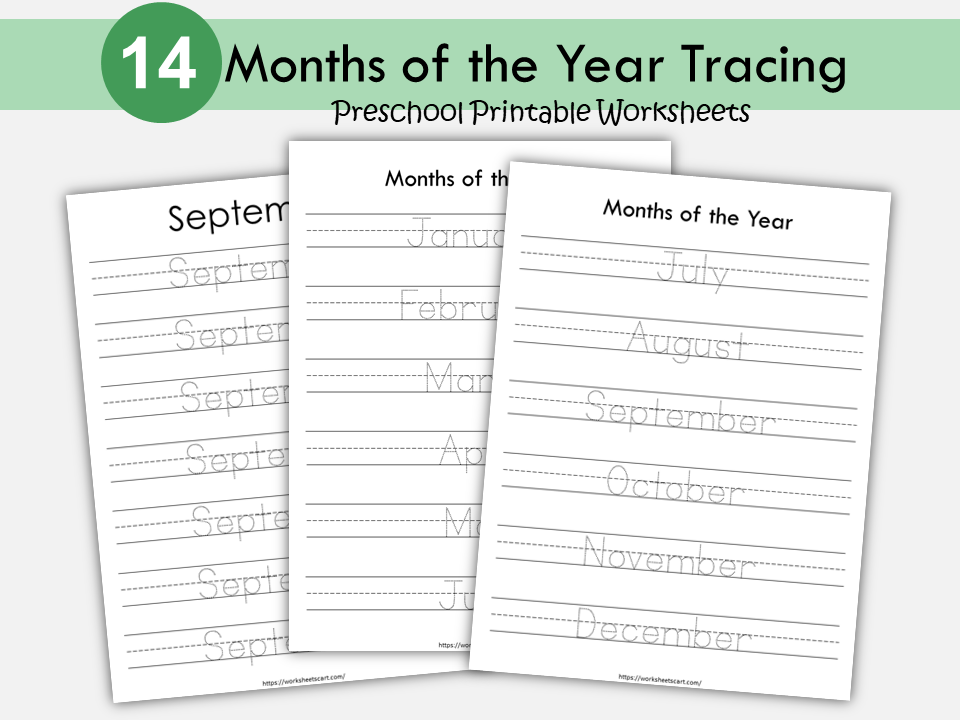 Months of the Year Tracing, Months of the Year Worksheets, Months of the Year Printable, Kindergarten, Montessori, Preschool, Homeschool, WWF394