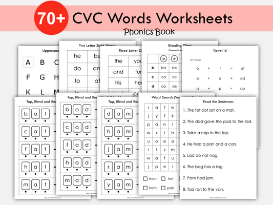 CVC Words Blending and Reading Sentences Worksheets | Phonics Practice for Kindergarten & Preschool | Early Reading Printable Activities, WWF396