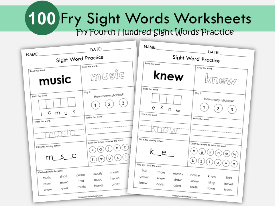 Fry Fourth Hundred Sight Words Worksheets– Read, Trace, Write & Build, Master the Fourth 100 Fry Words, Fourth Hundred Practice Pack, WWF398