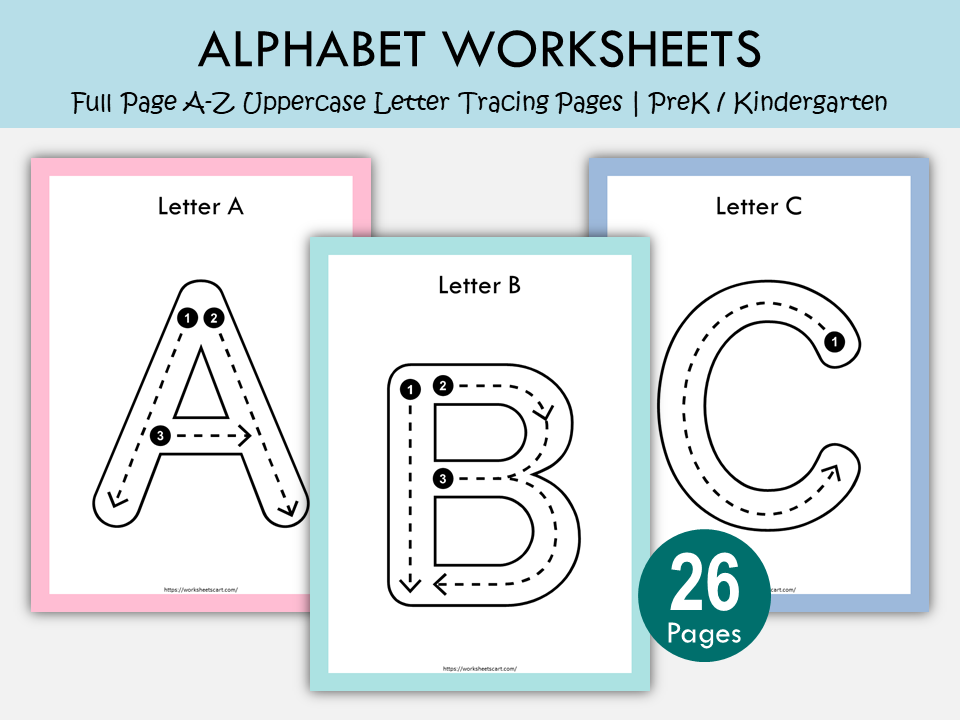 Uppercase Alphabet Tracing Worksheets A–Z | Printable Letter Practice ...