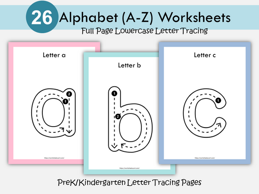 Lowercase Alphabet Tracing Worksheets | Full Page Letter Tracing a-z | Printable Handwriting Practice for Kids | Preschool Kindergarten PDF, WWF404