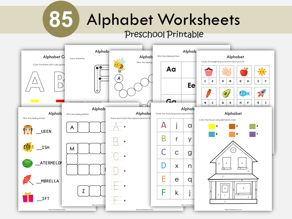 Alphabet Worksheets, Preschool Printables, Toddler Alphabet Workbook, Letters A to Z Tracing & Coloring, Letter Recognition, Alphabet Review, WWF405