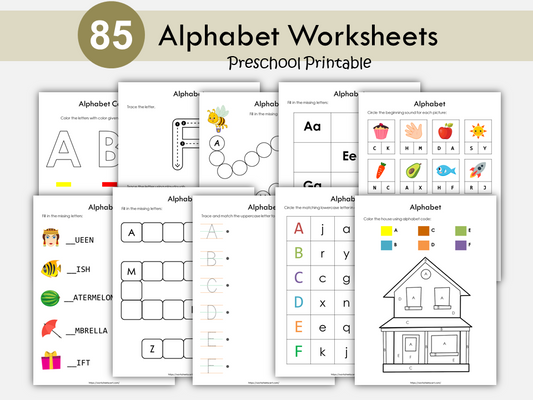 Preschool Alphabet Worksheets Printable Bundle | ABC Tracing Letter Recognition Phonics Activities for Pre-K Kindergarten | Toddler Learning, WWF405
