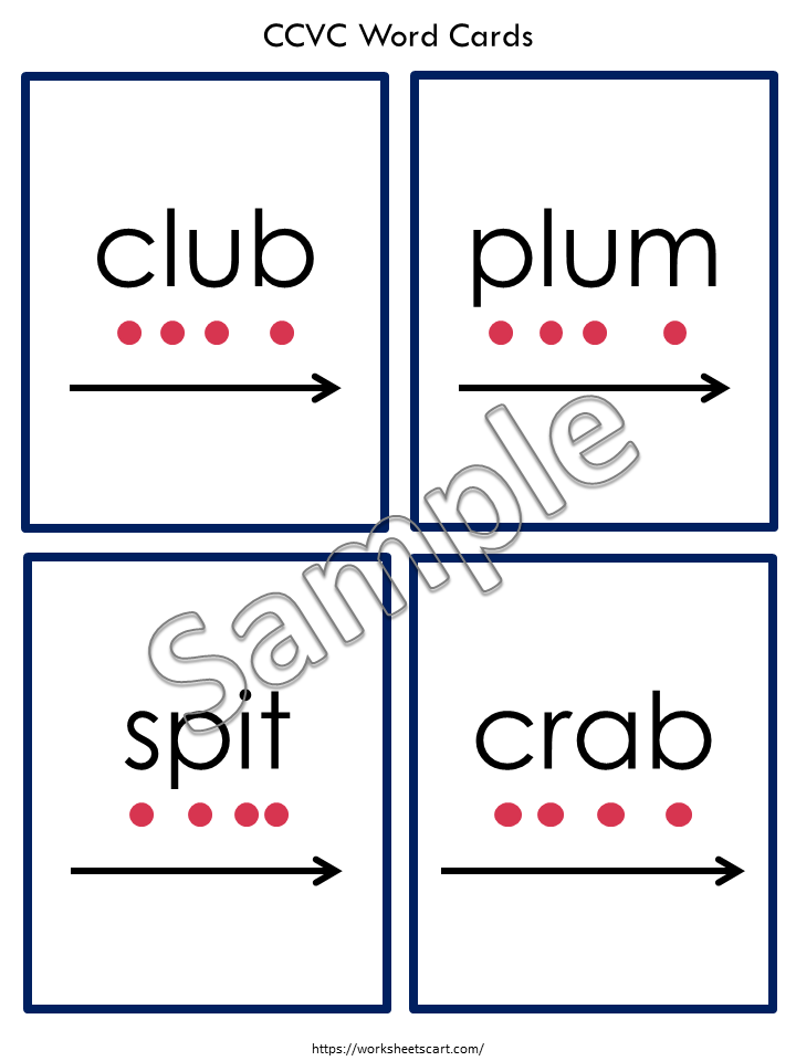 CCVC Flashcards Printable for Phonics Blending & Early Reading, WWF407