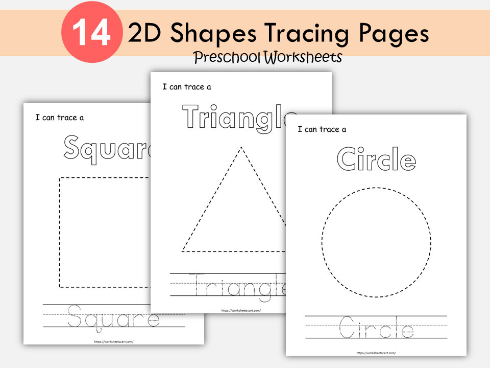 2D Shapes Tracing Worksheets | Preschool & Kindergarten Math Activities | Shape Recognition Practice | Instant Download PDF, WWF408