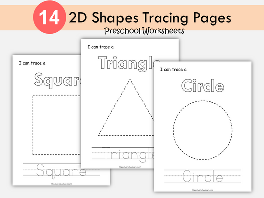 2D Shapes Tracing Worksheets | Preschool & Kindergarten Math Activities | Shape Recognition Practice | Instant Download PDF, WWF408
