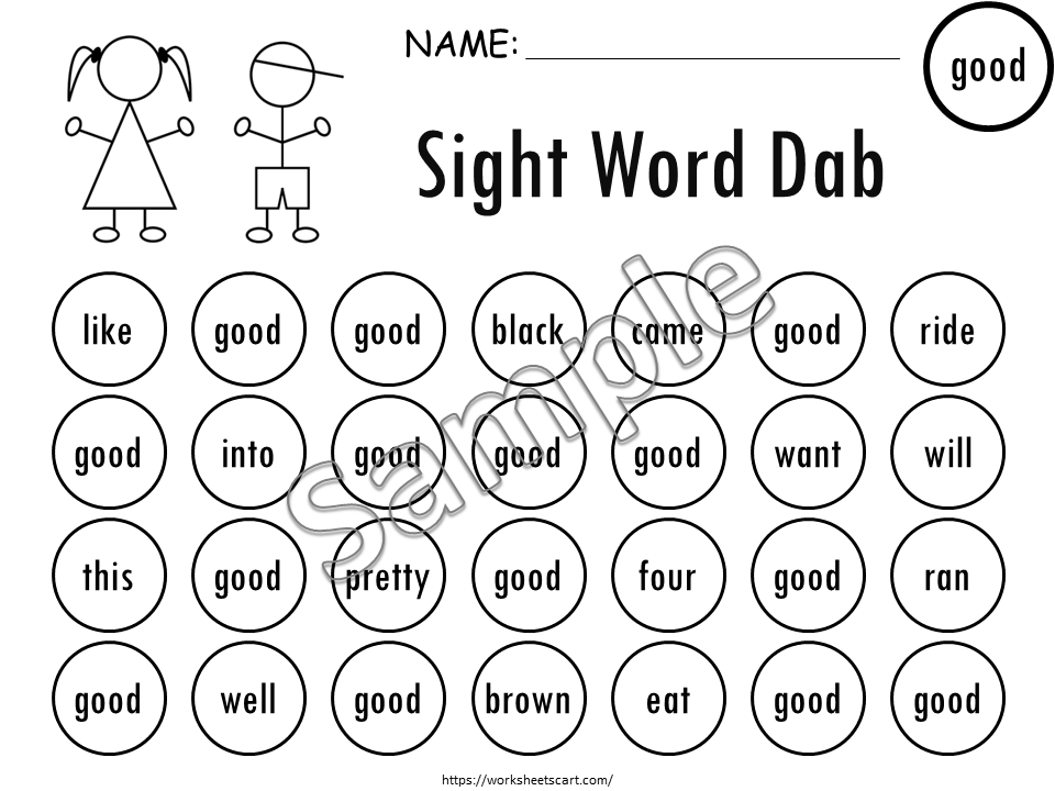 Sight Words Dab It Worksheets Printable, Kindergarten Activities, 52 Kindergarten Dolch Sight Words Practice, Instant Download, WWF415