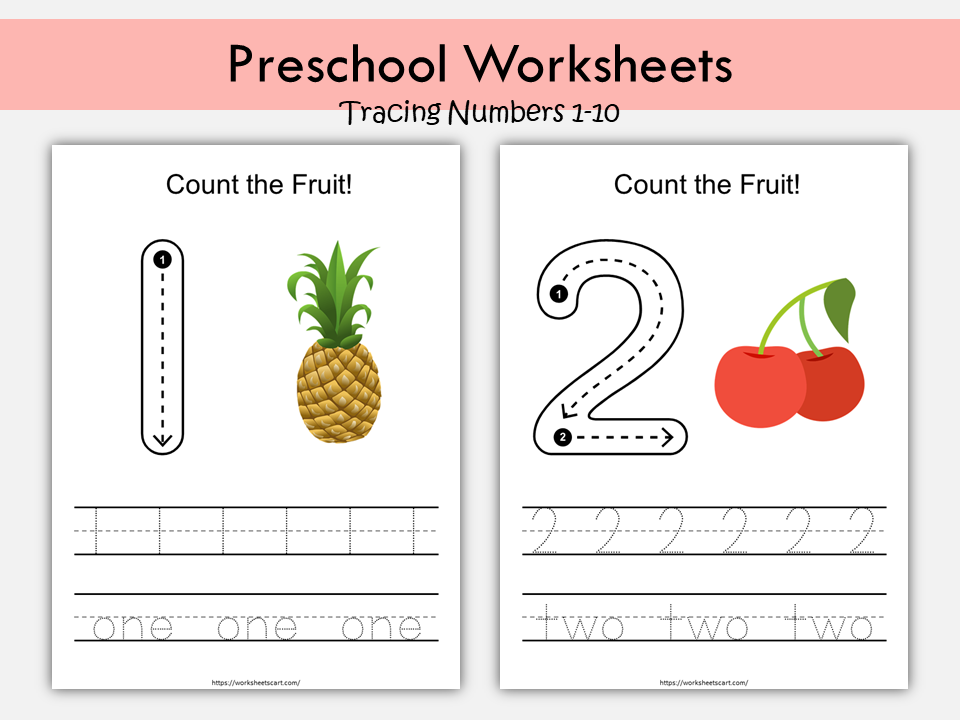 PPrintable Number Worksheets 1-10 for Preschool and Kindergarten | Trace, Count, and Recognize Numbers, WWF421