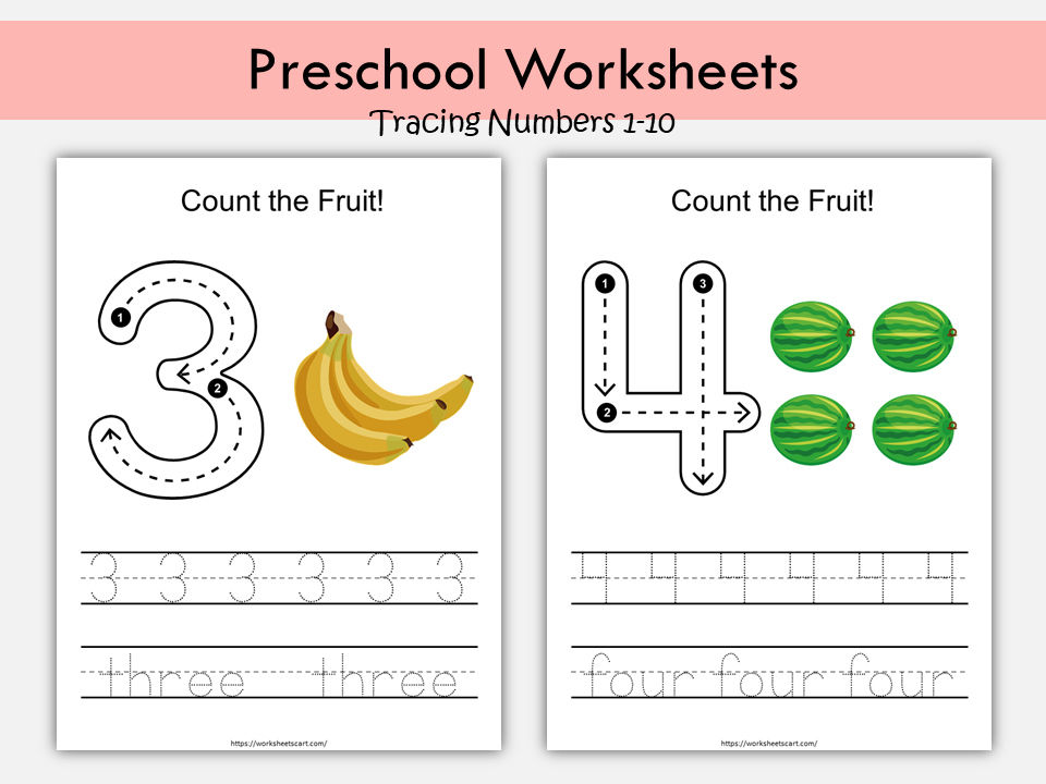 PPrintable Number Worksheets 1-10 for Preschool and Kindergarten | Trace, Count, and Recognize Numbers, WWF421