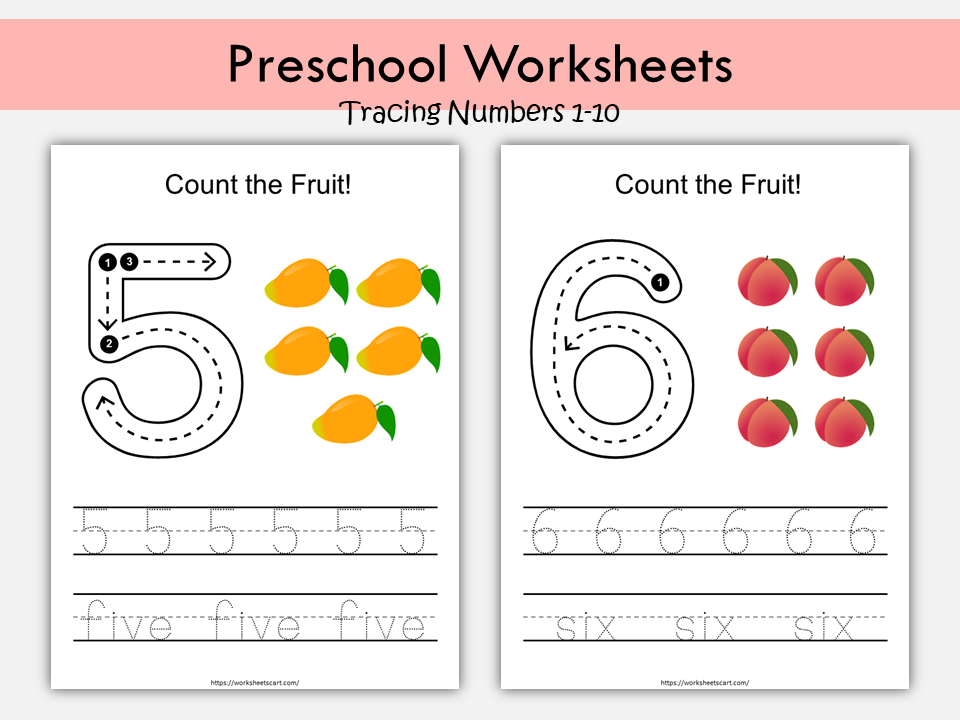 PPrintable Number Worksheets 1-10 for Preschool and Kindergarten | Trace, Count, and Recognize Numbers, WWF421