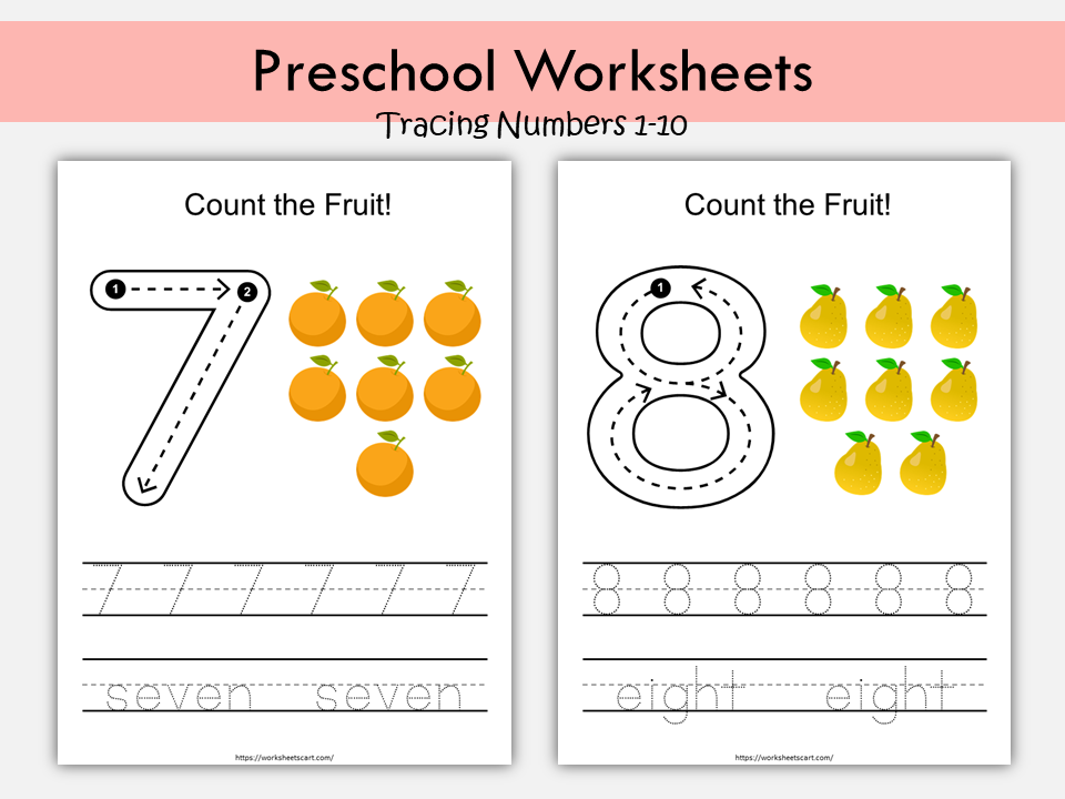PPrintable Number Worksheets 1-10 for Preschool and Kindergarten | Trace, Count, and Recognize Numbers, WWF421