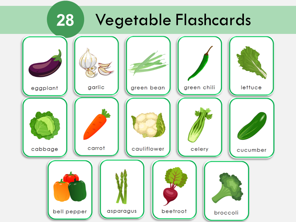 28 Vegetables Flashcards, Preschool Printables, Vegetable Cards for Kids, Montessori Cards, Toddler Activity, Preschool Homeschool, WWF429