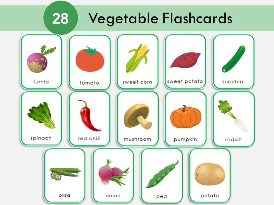28 Vegetables Flashcards, Preschool Printables, Vegetable Cards for Kids, Montessori Cards, Toddler Activity, Preschool Homeschool, WWF429