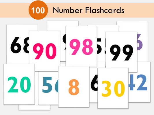Number Flashcards 1-100 Printable | Color & Black Versions | Math Counting Cards for Kids | Preschool Kindergarten Homeschool, WWF431
