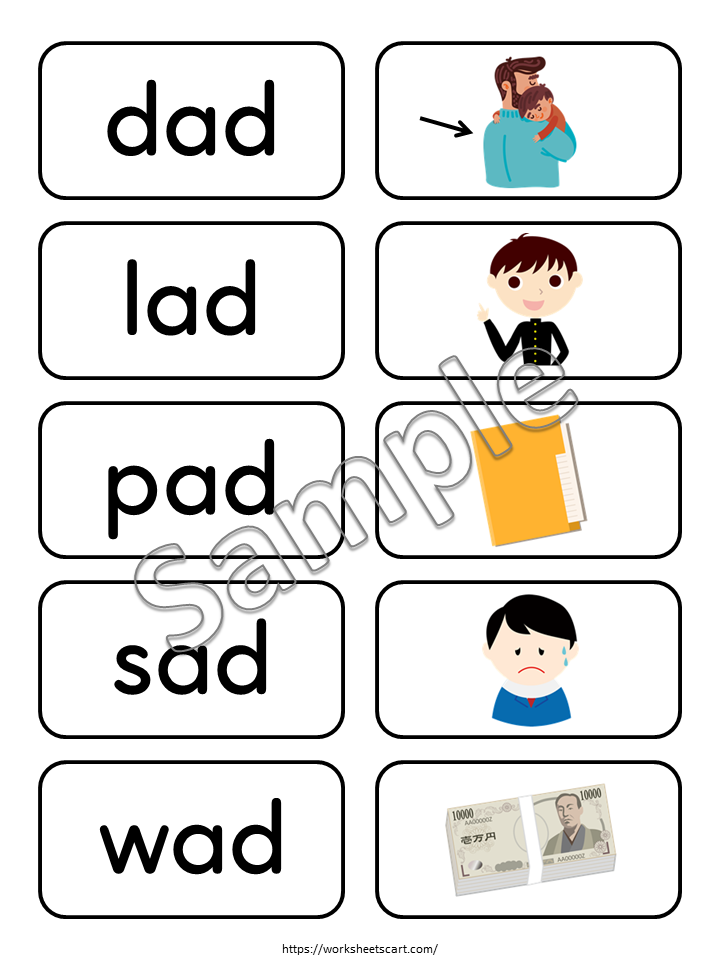 CVC Flashcards, CVC Words for Kids, Phonics Cards, CVC Word Family, Objects, Short Vowels, Kindergarten Reading Activity, First Grade, WWF437