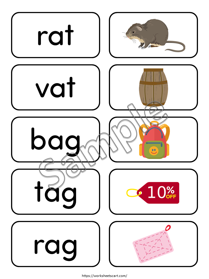 CVC Flashcards, CVC Words for Kids, Phonics Cards, CVC Word Family, Objects, Short Vowels, Kindergarten Reading Activity, First Grade, WWF437
