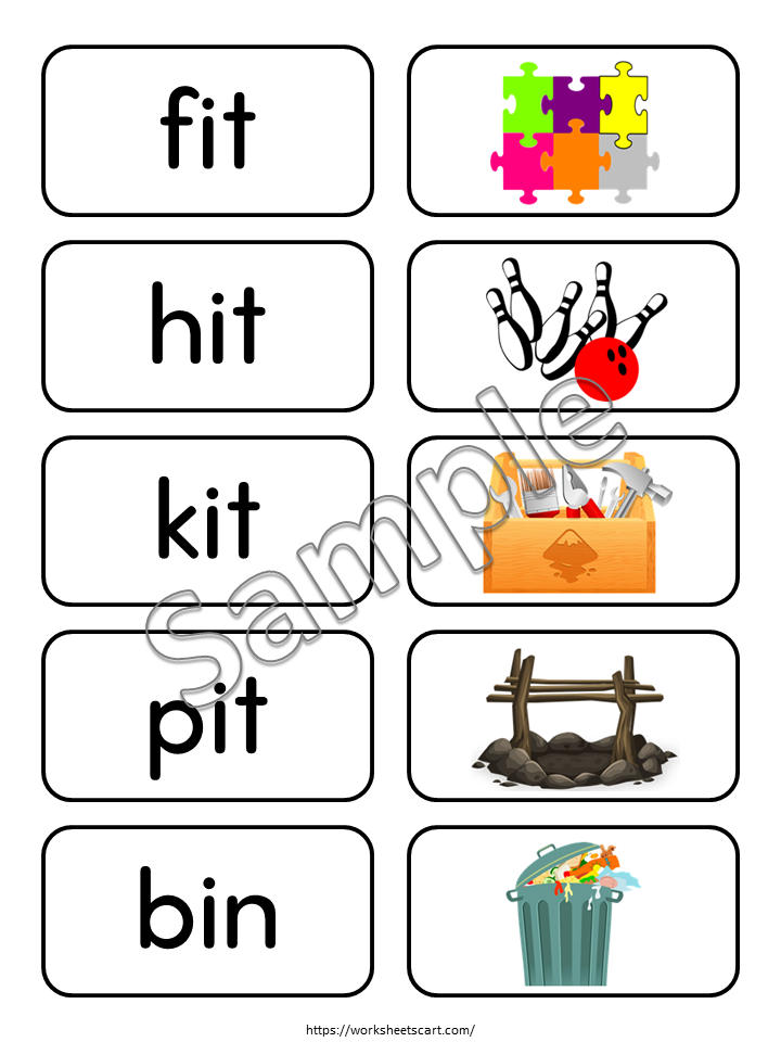 CVC Flashcards, CVC Words for Kids, Phonics Cards, CVC Word Family, Objects, Short Vowels, Kindergarten Reading Activity, First Grade, WWF437