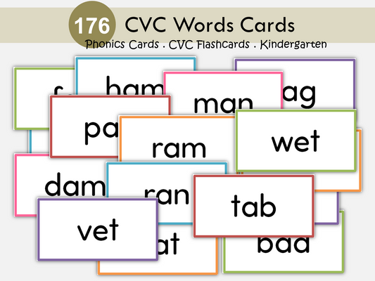 CVC Words Flashcards Printable – Phonics Flash Cards for Kindergarten & Preschool – 6 Cards Per Page – Short Vowel Word Reading Practice PDF, WWF438