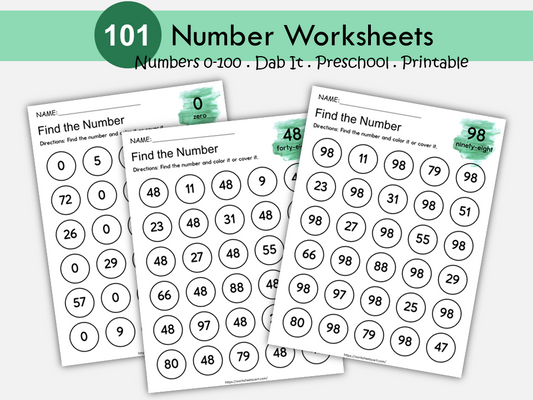 Number Search Worksheets 0-100 Printable | Number Hunt Activity for Kids | Math Center Game | Number Recognition Practice | Homeschool, WWF440