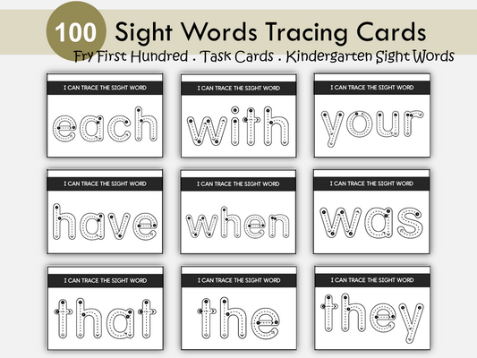 Fry First 100 Sight Word Tracing Cards Printable | Handwriting Practice | Preschool Kindergarten Homeschool | PDF Instant Download | WWF441