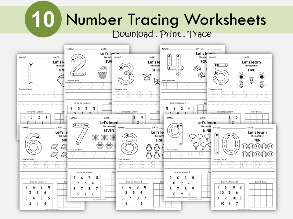 1-10 Number Tracing, Preschool Worksheet Printable, Handwriting Practice, Kindergarten Worksheets, Learning Numbers, Instant Download, WWF443