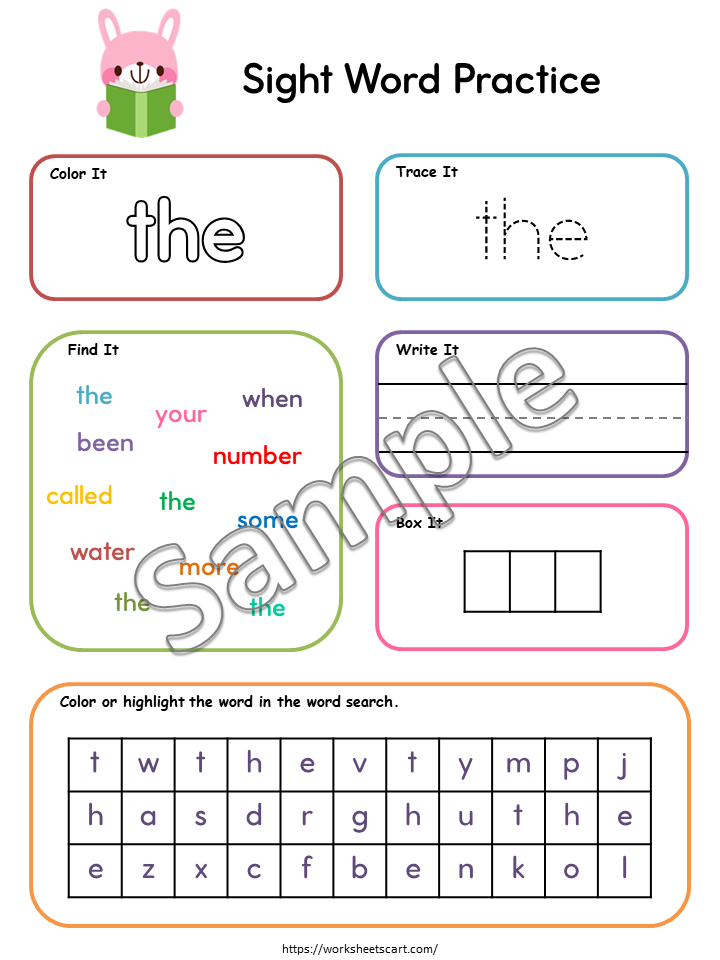 Fry's First 100 Sight Words Worksheets, Sight Words Printable, Handwriting & Spelling Practice, Kindergarten Activities, First Grade, WWF451