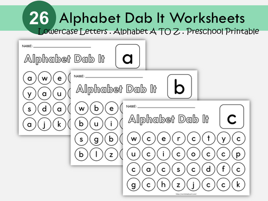 Alphabet Find and Dab Worksheets | Lowercase Letter Recognition Activity | Dab or Color Printable for Preschool & Kindergarten | Dot Marker, WWF452