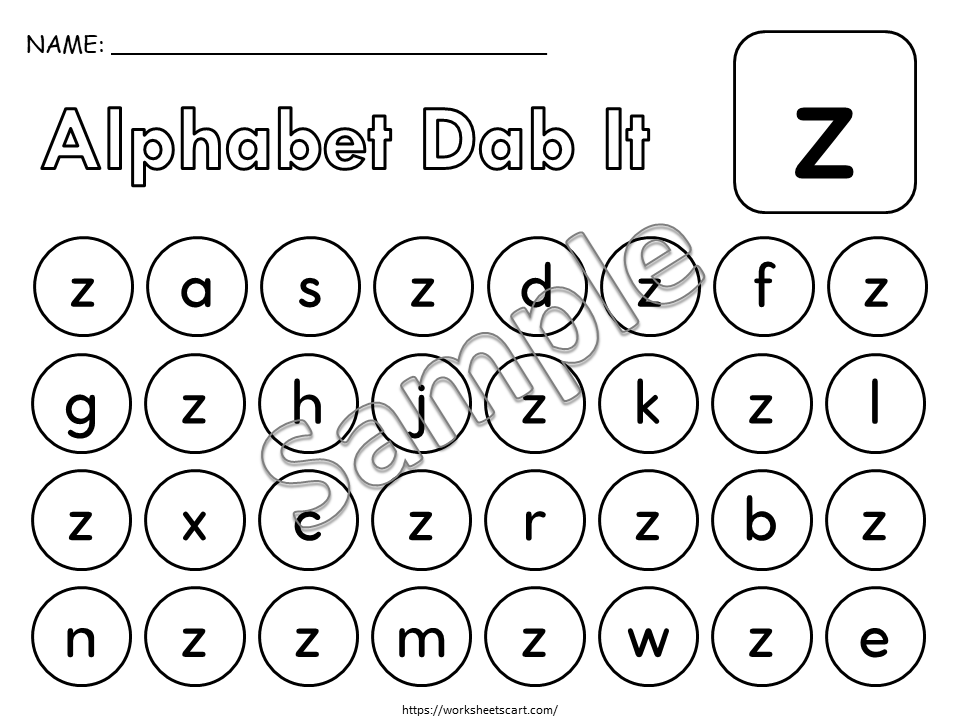 26 Lowercase Alphabet Dab It Worksheets Printable | Dot Marker Letters A-Z | Preschool & Kindergarten Phonics Activity, WWF452