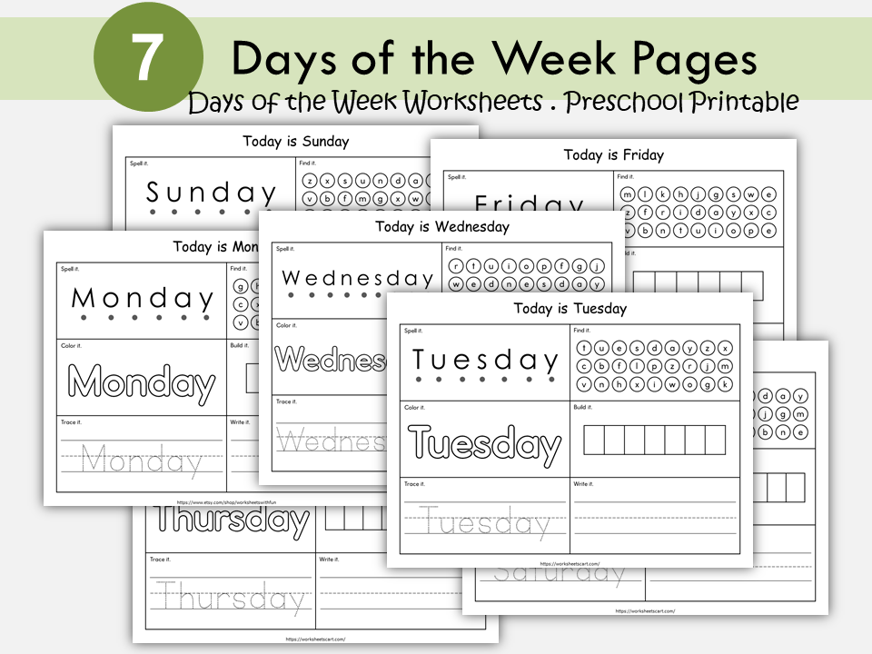 Days of the Week Worksheet, Days of the Week Printable, Learning Days of the Week, Preschool, Kindergarten, Grade 1, Instant Download, WWF453