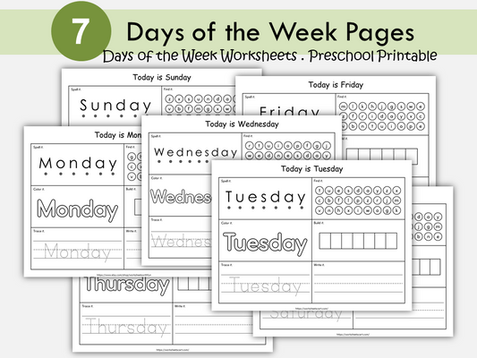Days of the Week Worksheets Printable | Spell It, Trace It, Color It, Build It | Preschool & Kindergarten Learning Activities | Homeschool, WWF453