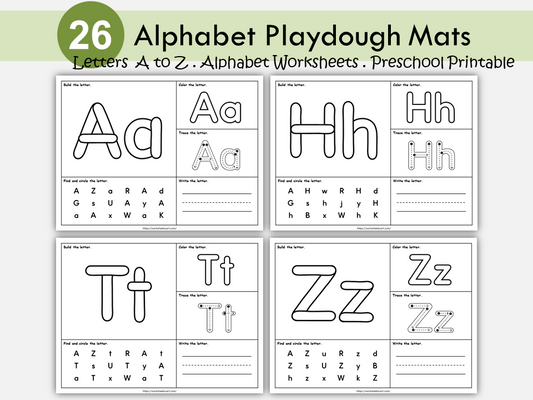 Alphabet Worksheets Printable | Build with Playdough, Trace, Color and Find the Letter | Preschool and Kindergarten ABC Activities, WWF456