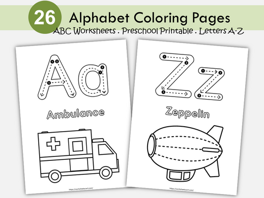 Alphabet Tracing and Coloring Worksheets A-Z | Printable Preschool Letters Activity | ABC Handwriting Practice | Homeschool PDF for Kids | WWF457