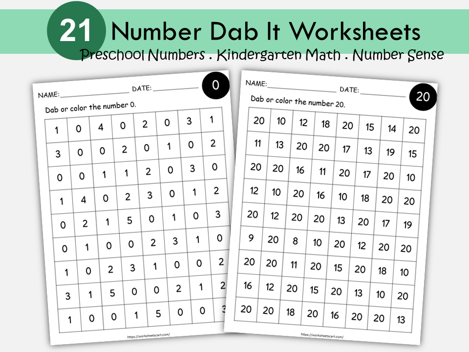 20 Printable Numbers 1-20 Dab It Worksheets. Preschool-Kindergarten Numbers and Math, Number Do a Dot Printable, Numbers Recognition 1-20, WWF460