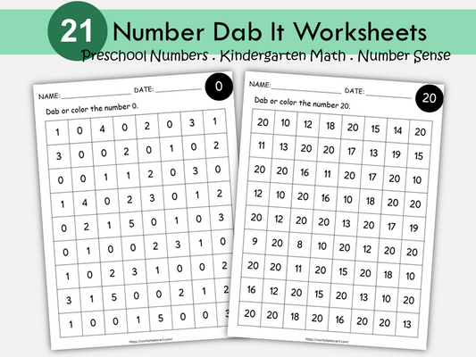 Number Search and Dab It Worksheets 0-20 | Dot Marker Number Recognition Printable | Preschool Kindergarten Math Activity | Homeschool, WWF460