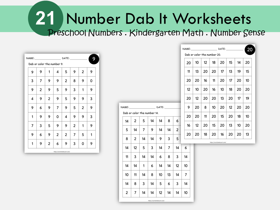 20 Printable Numbers 1-20 Dab It Worksheets. Preschool-Kindergarten Numbers and Math, Number Do a Dot Printable, Numbers Recognition 1-20, WWF460