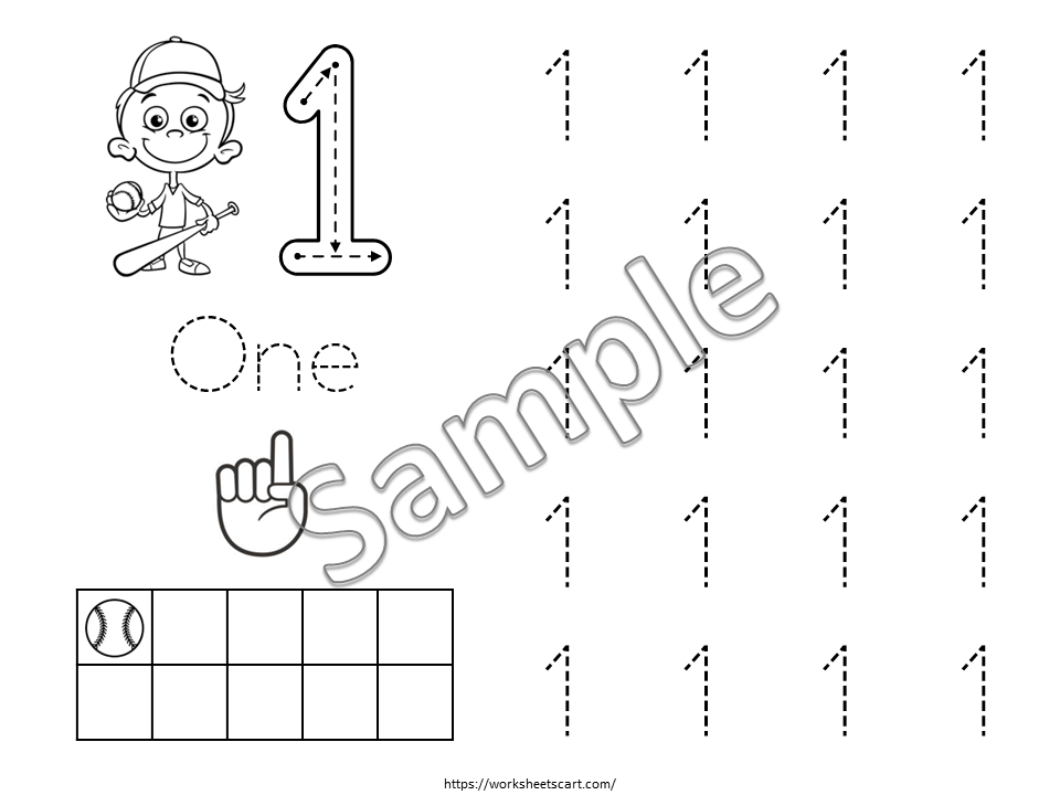 0-10 Number Tracing, Baseball Theme Preschool Worksheet Printable, Handwriting Practice, Kindergarten Worksheets, Number Writing, WWF464