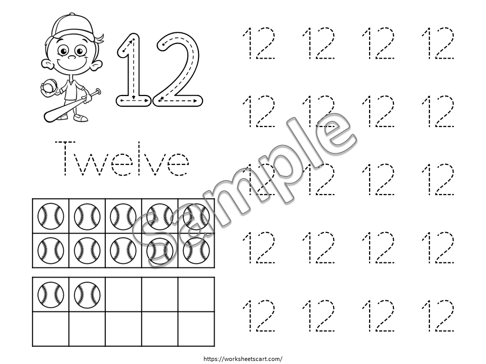 11-20 Number Tracing Worksheets Printable, Baseball Theme Preschool Worksheets, Handwriting Practice, Kindergarten Worksheets, Number Writing, WWF465