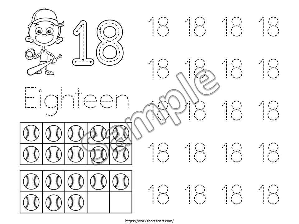 11-20 Number Tracing Worksheets Printable, Baseball Theme Preschool Worksheets, Handwriting Practice, Kindergarten Worksheets, Number Writing, WWF465