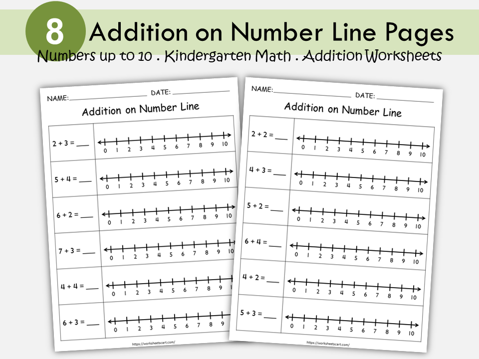 Addition Worksheets, Number Line Addition for First Grade, Math Worksheets Printable, Kindergarten Addition Facts, Toddler, Numbers 1-10, WWF468