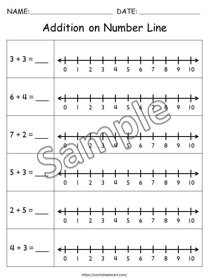 Addition on Number Line up to 10 Worksheets | Kindergarten Math Printable | Number Line Addition Activity | Early Math Practice | Homeschool, WWF468