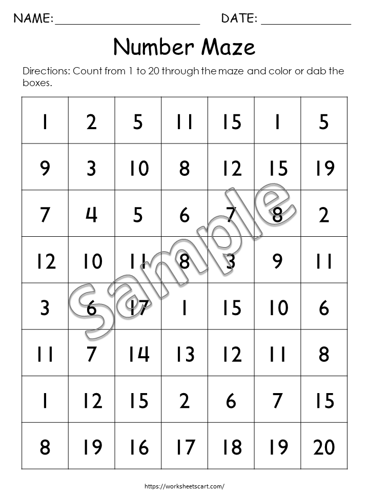 Number Maze Worksheets 1–20 | Preschool Counting & Number Recognition Printable, WWF469