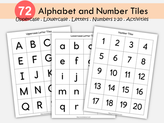Alphabet and Numbers Tiles Printable | A-Z & 1-20 Flashcards | Preschool Learning Cards | Educational Printable for Preschool and Kindergarten, WWF474