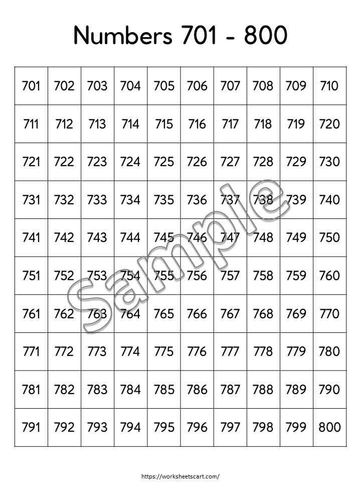 Printable Number Charts 1–1000 | Hundreds Counting & Number Sequence Charts, WWF476