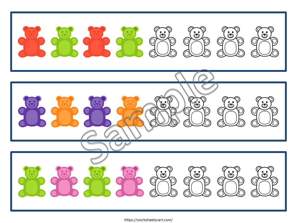 Patterns with Bears, Pattern Copy Cards, Repeat the Pattern Cards, Pattern Worksheet, Color Recognition, Preschool Math Activities, Coloring, WWF477
