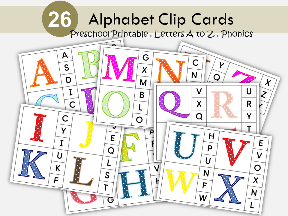 Alphabet Clip Cards Phonics, A-Z Letters Flashcards, Alphabet Matching Activity, Letter Sounds, Preschool Printable, ABC Cards, Kindergarten, WWF479
