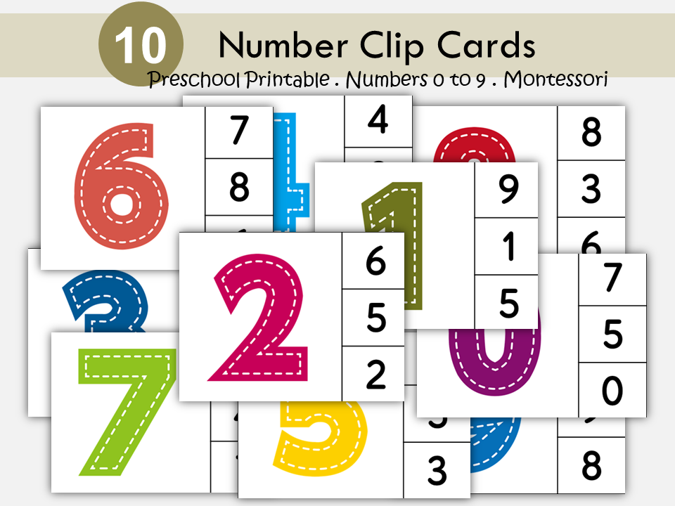 Number Clip Cards, 0-9 Number Flashcards, Number Cards, Number Recognition, Preschool Printable, Kindergarten, Montessori, Math Centers, WWF481
