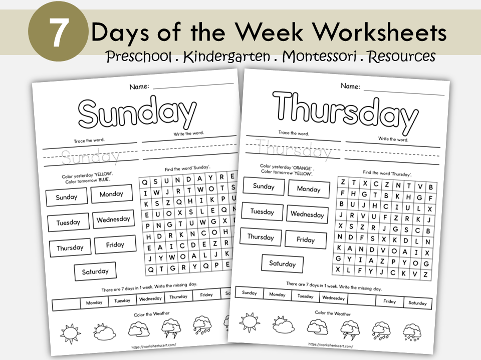 Days of the Week Worksheet, Days of the Week Printable, Learning Days of the Week, Preschool, Kindergarten, Grade 1, Instant Download, WWF482